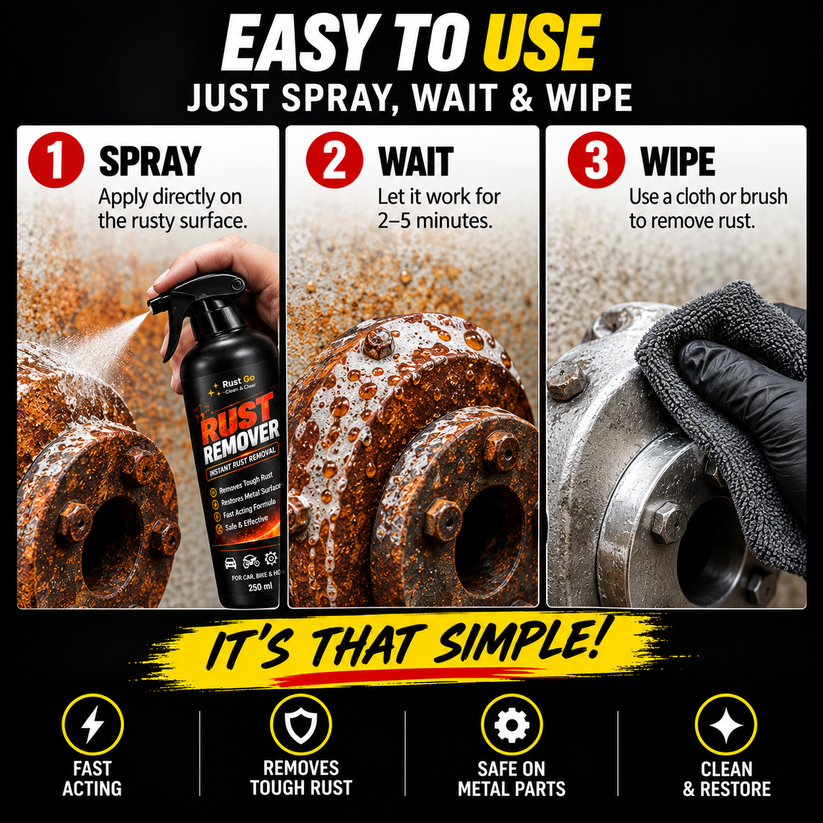 RUST GO RUST REMOVER SPRAY – FAST RUST REMOVAL FOR CARS, BIKES & METAL | BUY 1 GET 1 FREE